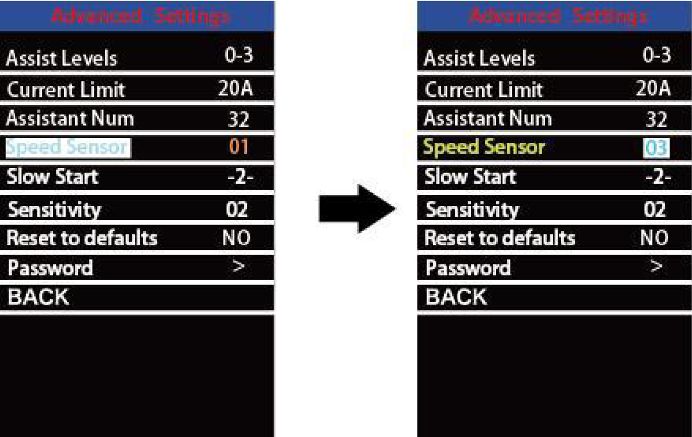 Speed sensor setting