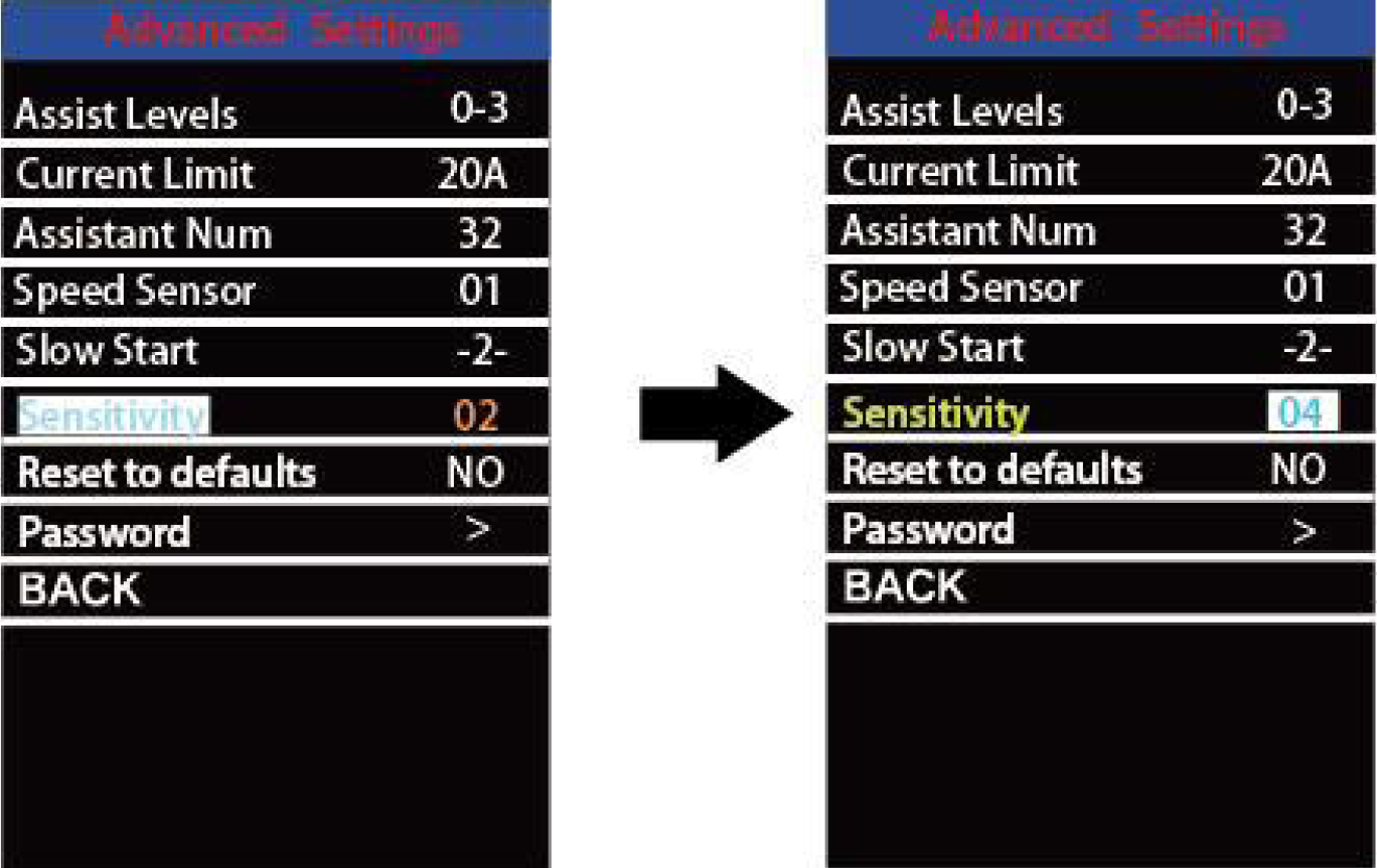 Sensitivity setting interface